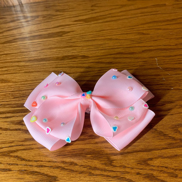 Handmade Accessories - Girls Pink Bow with Hearts